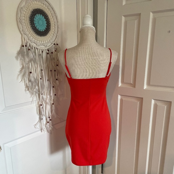 Forever 21 Neon Red-Orange Bodycon Cami Slip Mini Dress with Adjustable Straps - Picture 3 of 11